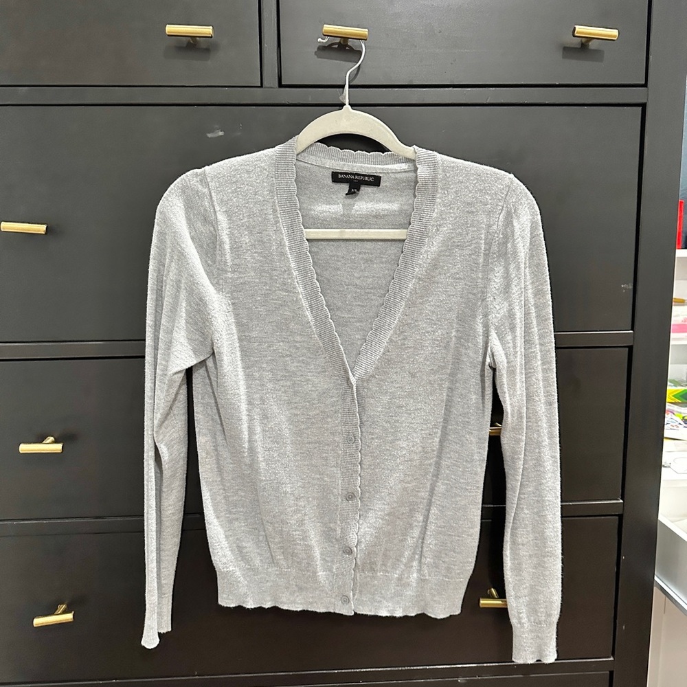 Banana Republic Light Gray Women's cotton blend Cardigan
